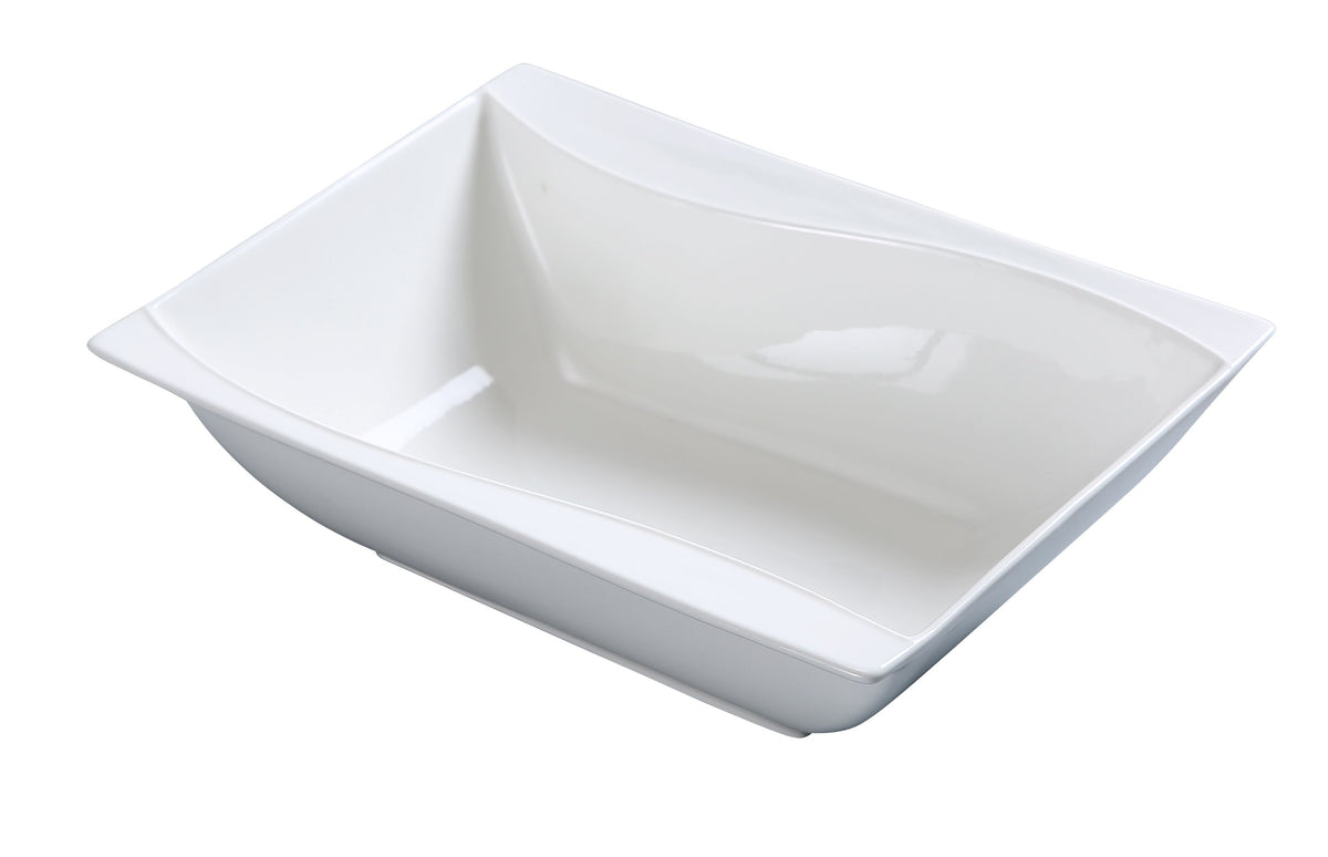 Yanco SW-407 Sea Wave Rectangular China Bowl, 15 oz (7-1/4" L x 5-1/2" W), White Porcelain, Safe - Case of 24