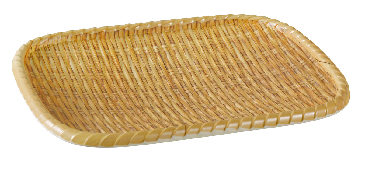 Yanco WD-409 Serving Tray, Rectangular 9" x 7-1/2" Melamine Bamboo Look, Brown - Case of 24