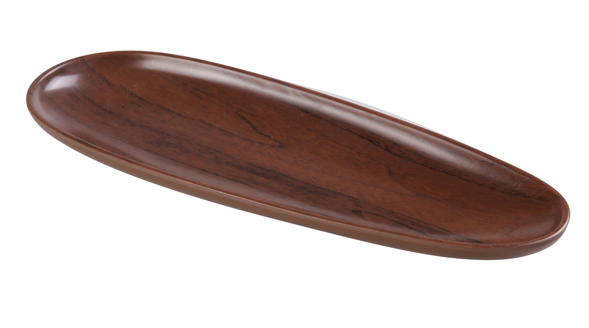 Yanco WL-214 Melamine Plate, 14" W x 5" D x 1-1/8" H Oval Rolled Edge, Brown Grain - Case of 12