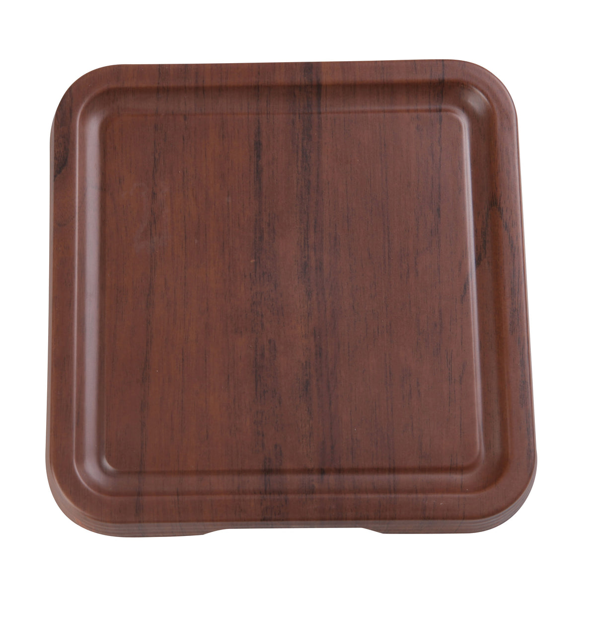 Yanco WL-310 Square Tray, 9.5" x 9.5" x 1.125" Melamine, Brown Wood Grain, Foot, Safe - Case of 12