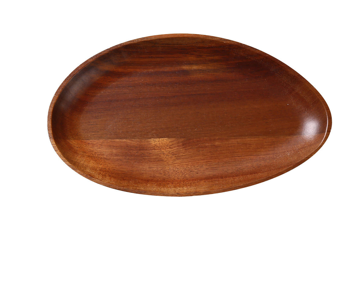 Yanco WS-412 Oval Tray, 12" L x 7" W x 1" H, Natural Acacia Wood, Wood Material - Case of 12