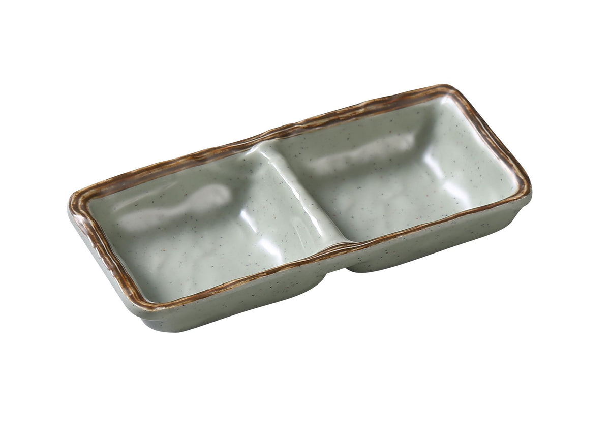 Yanco YO-4031 Double Sauce Dish, 2C 5 oz Rect Melamine, Matte Green, 6" x 2-3/4" x 3/4" - Case of 48